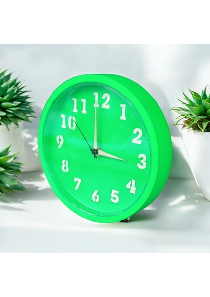 Fosforlu Floresan Yeşil Mini Duvar Saati Çap 22 cm Plastik