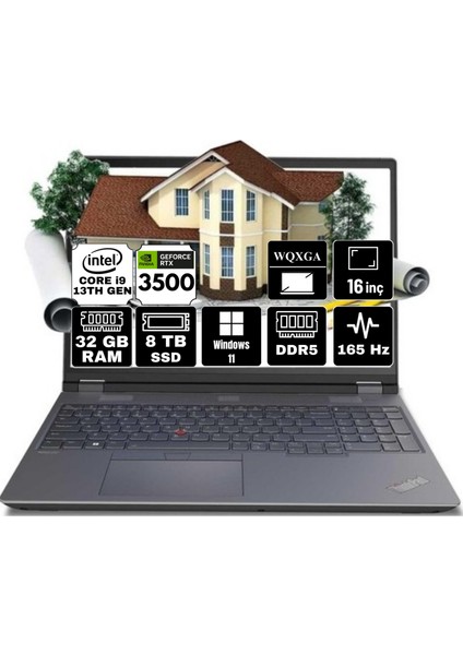 Thinkpad Mws P16 V2 Intel Core I9-13980HX 32GB 8tb SSD RTX3500 Ada 12GB W11P 16" Taşınabilir Iş Istasyonu Workstation 21FA000GTX-A4