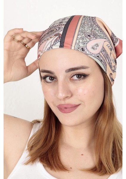 15052 Etnik Desenli Somon Bandana Fular