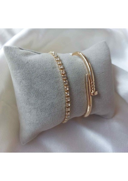 Çivi Kelepçe ve Su Yolu Kombin Bileklik