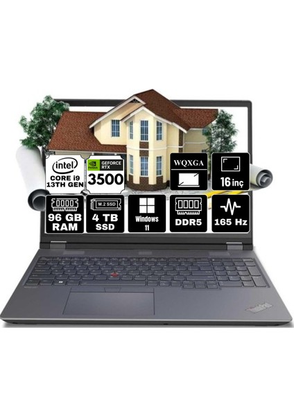 Thinkpad Mws P16 V2 Intel Core I9-13980HX 96GB 4tb SSD RTX3500 Ada 12GB W11P 16" Taşınabilir Iş Istasyonu Workstation 21FA000GTX-A11