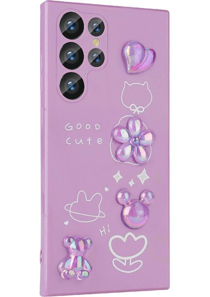 Samsung Galaxy S22 Ultra Kılıf Kabartma Figürlü Parlak Zore Toys Silikon Kapak-Pembe