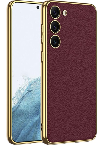 Samsung Galaxy S23 Kılıf Deri Görünümlü Kenarları Elektroplating Kaplama Zore Fizyon Kapak-Kırmızı