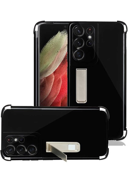 Samsung Galaxy S21 Ultra Kılıf Zore Standlı Süper Silikon Kapak-Siyah