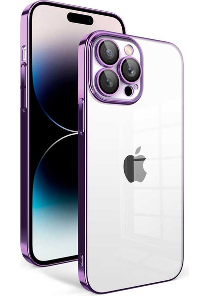 Apple iPhone 14 Pro Kılıf Kamera Korumalı Renkli Çerçeveli Zore Garaj Kapak-Koyu Mor