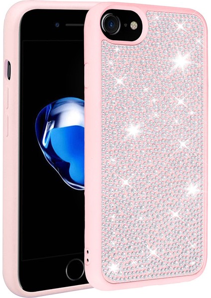 Apple iPhone 7 Kılıf Parlak Taşlı Tasarım Zore Ston Kapak-Pembe
