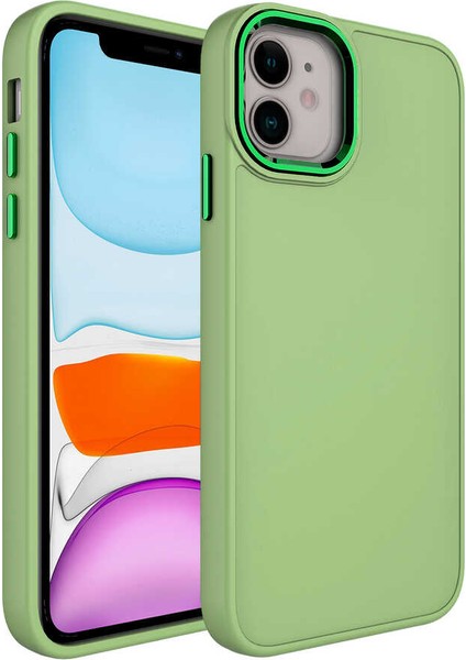 Apple iPhone 11 Kılıf Metal Çerçeve ve Buton Tasarımlı Silikon Zore Luna Kapak-Yeşil