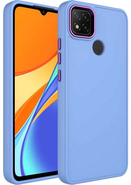 Xiaomi Redmi 9c Kılıf Metal Çerçeve ve Buton Tasarımlı Silikon Zore Luna Kapak-Lila