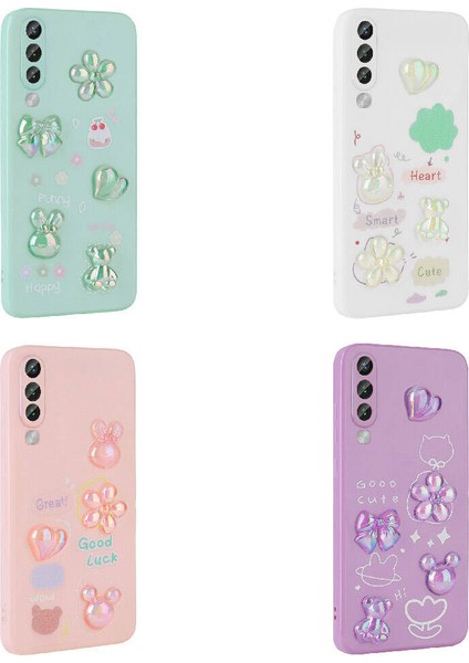 Samsung Galaxy A70 Kılıf Kabartma Figürlü Parlak Zore Toys Silikon Kapak-Pembe