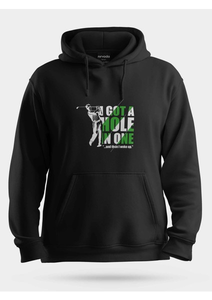 Golf Tasarımlı Yeşil Beyaz Unisex Kapüşonlu Sweatshirt Siyah