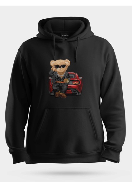 Gözlüklü Tarz Ayı Unisex Kapüşonlu Sweatshirt