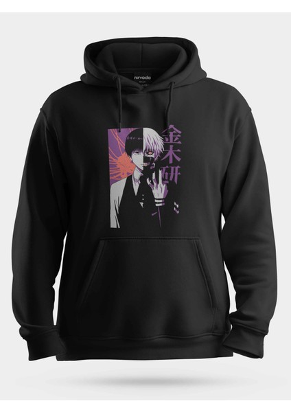 Kaneki Ken Tokyo Ghoul Mor Unisex Kapüşonlu Sweatshirt Siyah