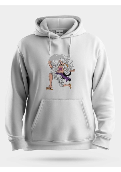 Luffy Beyaz One Piece Unisex Kapüşonlu Sweatshirt