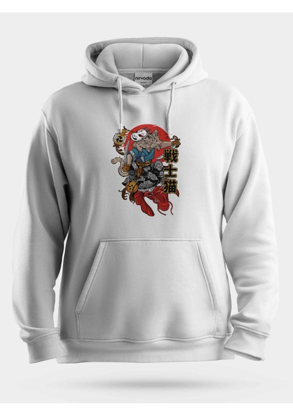 Samuray Kitsune Kedi Unisex Kapüşonlu Sweatshirt