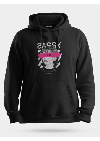 Sassy Şımarık Kız Unisex Kapüşonlu Sweatshirt Siyah