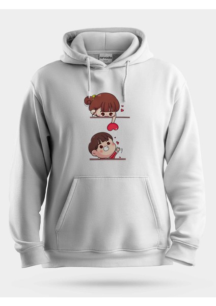 Sevimli Sevgililer Unisex Kapüşonlu Sweatshirt