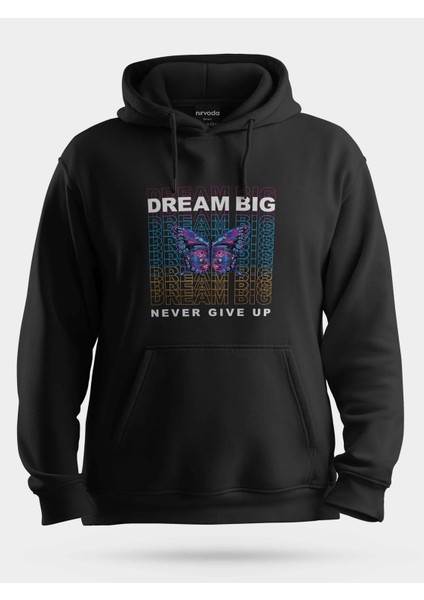 Dream Kelebek Unisex Kapüşonlu Sweatshirt Siyah