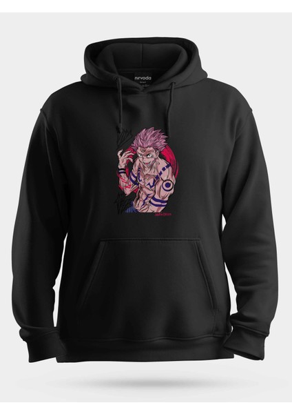 Sukuna Jujutsu Kaisen Çizim Renkli Unisex Kapüşonlu Sweatshirt