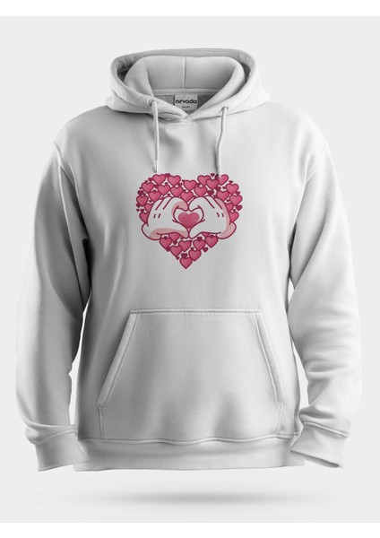 Pembe Kalpler Unisex Kapüşonlu Sweatshirt