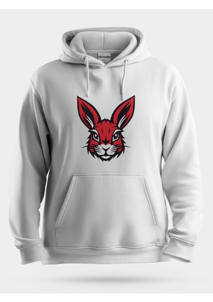 Kırmızı Tavşan Unisex Kapüşonlu Sweatshirt