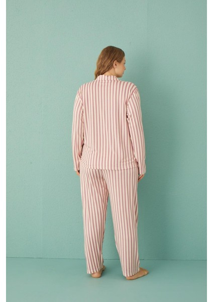 Kadın 50801-607 Büyük Beden Önü Düğmeli Pijama Takımı Pudra modelleri