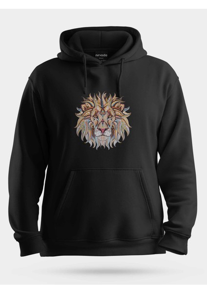 Motifli Aslan Unisex Kapüşonlu Sweatshirt
