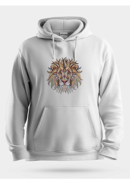 Motifli Aslan Unisex Kapüşonlu Sweatshirt