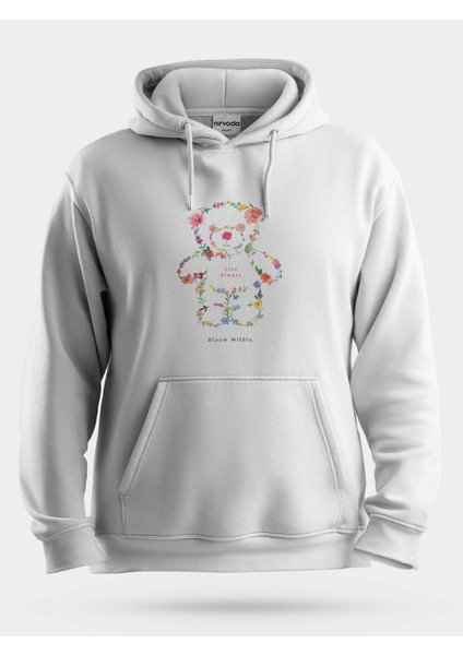 Live Simply Çiçekli Ayıcık Unisex Kapüşonlu Sweatshirt