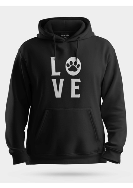 Love Pati Kedi Köpek Unisex Kapüşonlu Sweatshirt Siyah