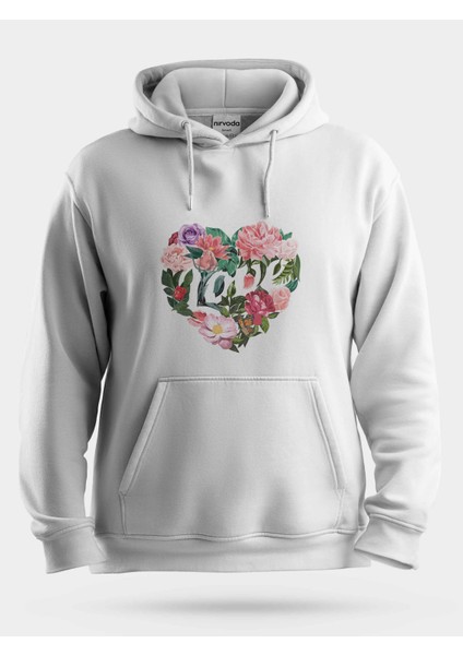 Kalp Love Unisex Kapüşonlu Sweatshirt
