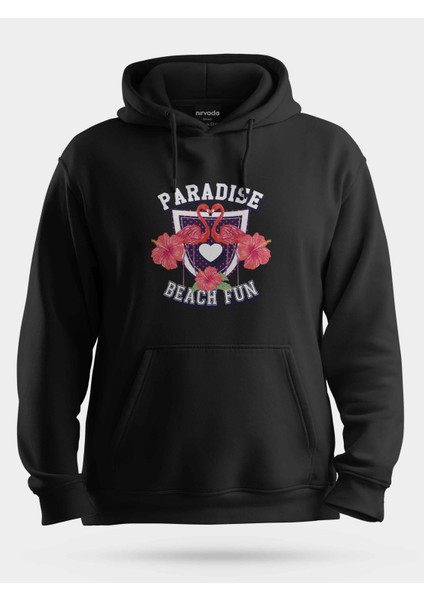 Paradise Flamingo Unisex Kapüşonlu Sweatshirt Siyah