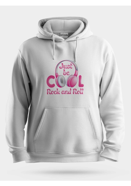 Rock And Roll Pembe Kulaklık Unisex Kapüşonlu Sweatshirt