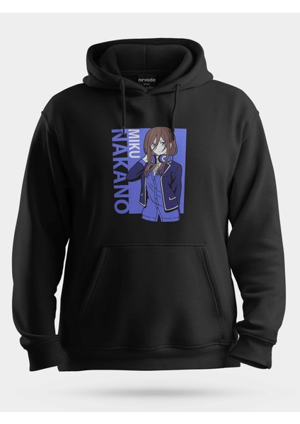 Miku Nakano Mavi One Piece Unisex Kapüşonlu Sweatshirt Siyah