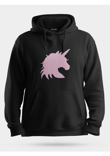 Pembe Unicorn Logo Unisex Kapüşonlu Sweatshirt