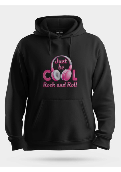 Rock And Roll Pembe Kulaklık Unisex Kapüşonlu Sweatshirt