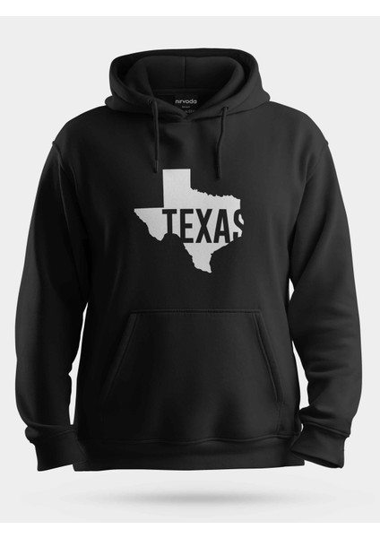 Texas Yazılı Unisex Kapüşonlu Sweatshirt Siyah