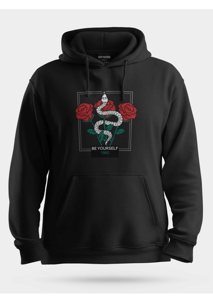Wild Life Yılanlı Gül Unisex Kapüşonlu Sweatshirt