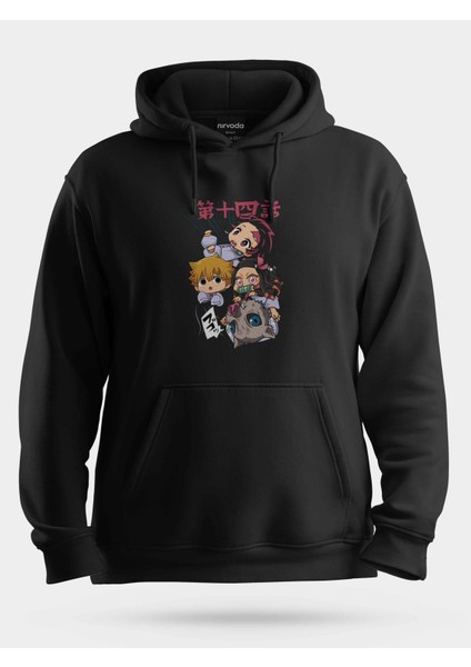 Tanjiro Nezuko Inosuke Zenitsu Unisex Kapüşonlu Sweatshirt Siyah