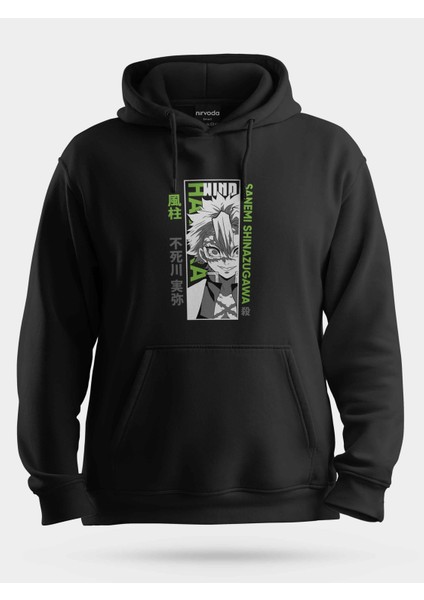 Sanemi Kimetsu No Yaiba Unisex Kapüşonlu Sweatshirt Siyah