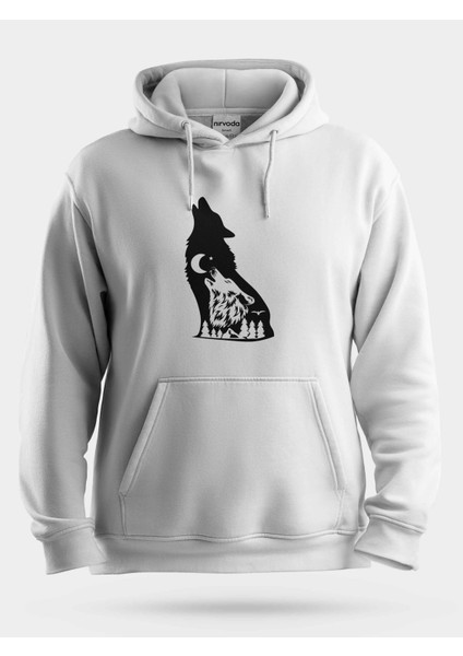 Uluyan Kurt Ay Yıldız Unisex Kapüşonlu Sweatshirt