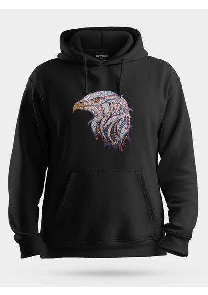 Motifli Kartal Unisex Kapüşonlu Sweatshirt
