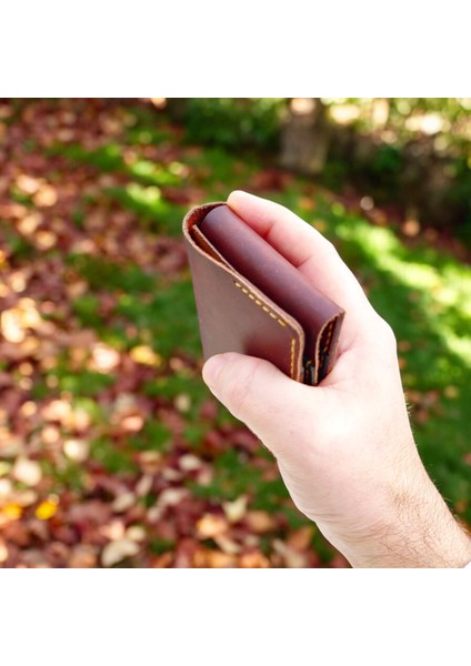 Cy Leather Nexus Trifold Taba Camel Yeşil Hakiki Deri Unisex El Yapımı Cüzdan