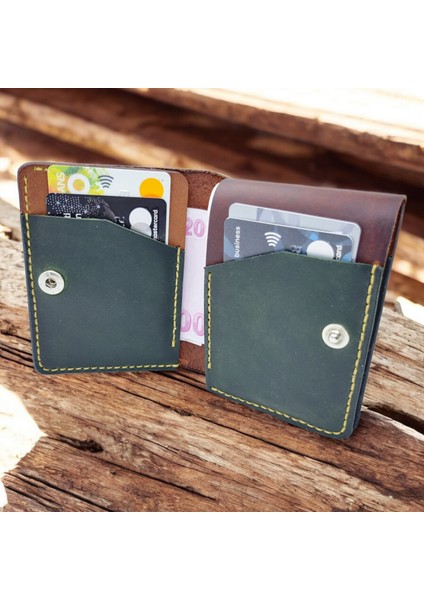 Cy Leather Nexus Trifold Taba Camel Yeşil Hakiki Deri Unisex El Yapımı Cüzdan fiyatları