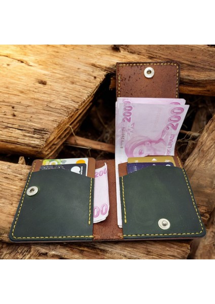 Cy Leather Nexus Trifold Taba Camel Yeşil Hakiki Deri Unisex El Yapımı Cüzdan fırsatları
