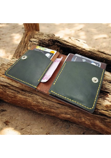 Cy Leather Nexus Trifold Taba Camel Yeşil Hakiki Deri Unisex El Yapımı Cüzdan indirimleri