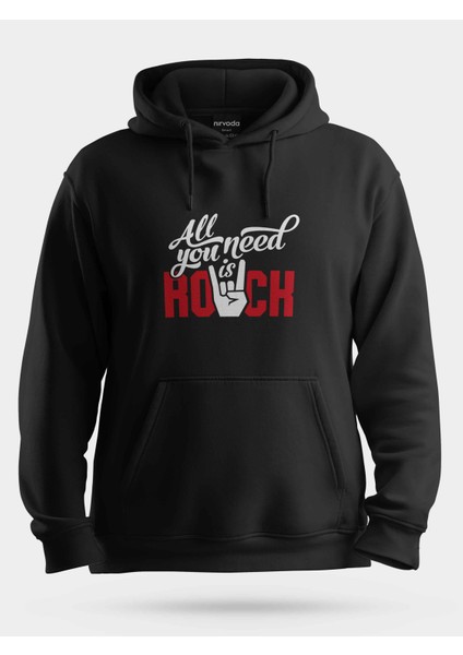 Rock Müzik Ihtiyacı Unisex Kapüşonlu Sweatshirt Siyah