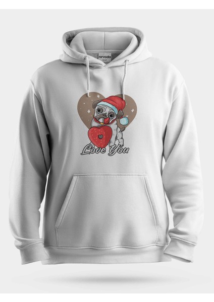 Yılbaşı Şapkalı Köpek Unisex Kapüşonlu Sweatshirt