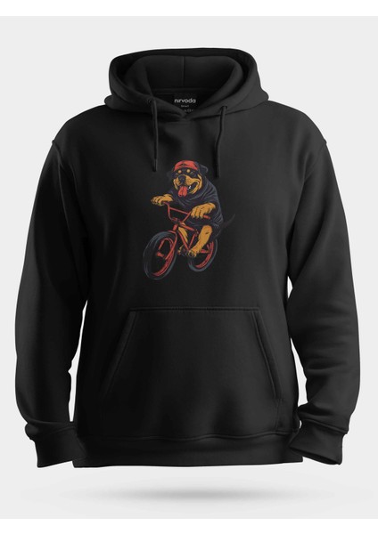 Bisikletli Rottweiler Unisex Kapüşonlu Sweatshirt