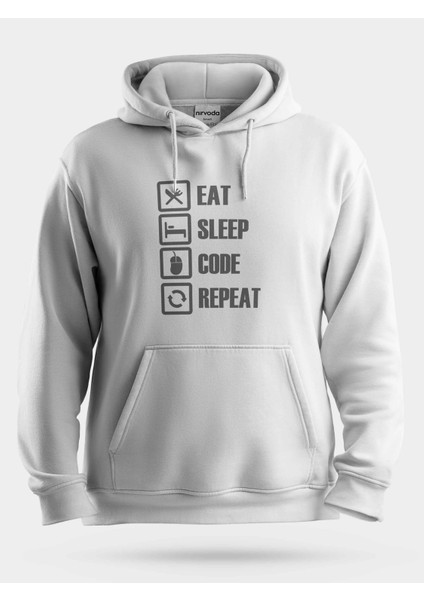 Eat Sleep Code Repeat Yazılımcı Unisex Kapüşonlu Sweatshirt