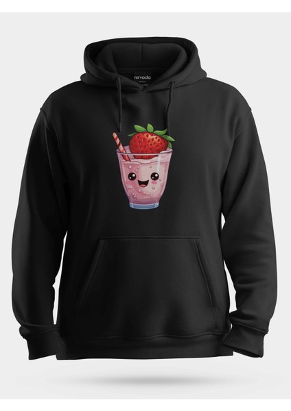 Çilekli Milkshake Unisex Kapüşonlu Sweatshirt